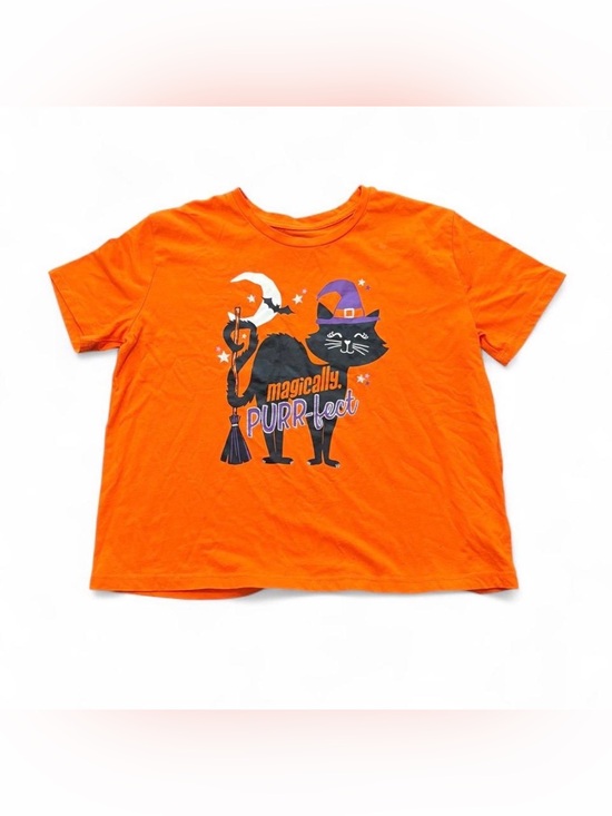 Way To Celebrate Other - 🩷$3 BUNDLED- Kids' Orange Halloween Cat Graphic Tee - 'Magically Purr-fect'